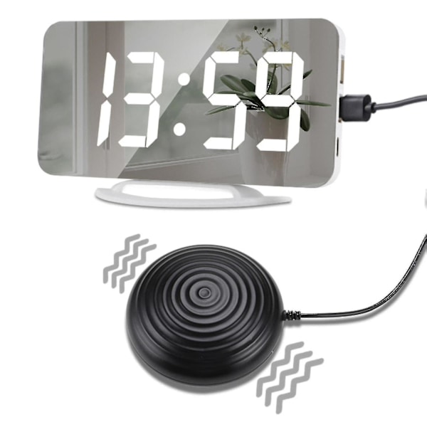 Hög ljudnivå vibrerande väckarklocka för djupsömnare, döva vuxna, digital spegelklocka med sängvibrator
