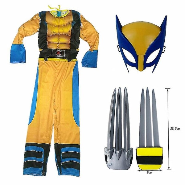 Barn Wolverine kostym Pojke Superhjälte Jumpsuit Barn Halloween Cosplay Mask/varg Claw Rekvisita Fantasy-e 3Pcs Set 3Pcs Set M(120-130CM)