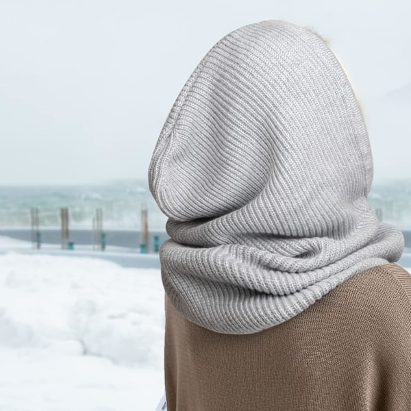 Vinterstrikket lue for kvinner - varm hettegenser med snor 1 Pc Hooded Hat: Light Grey