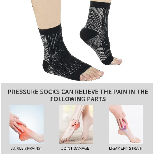 Neuropatiska strumpor, lindrande strumpor för neuropatisk smärta, kompressionsstrumpor för tendinit, plantar fasciit, neuropati - Svart - Black - L XL