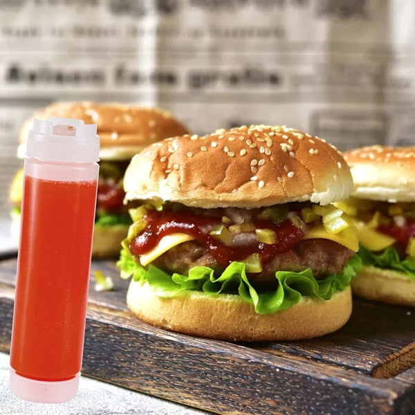 6-pakning Matvarekvalitet Gjenbrukbare Klemflasker for Ketchup, Sennep