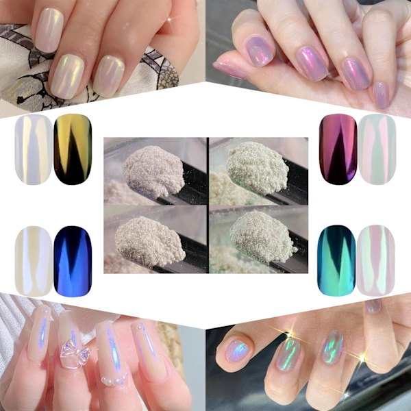 2 burkar White Pearl Chrome Nagelpulver - Transparent Klar Is Shimmer Chrome Pigment Pulver för naglar, glaserade munkinspirerade naglar Spegeleffekt