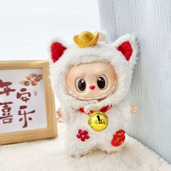 Moln fløyel lykkekatt sett, (kun klær) 17cm anheng blind box macaron Labubu Labubu Time to chill dukkeklær
