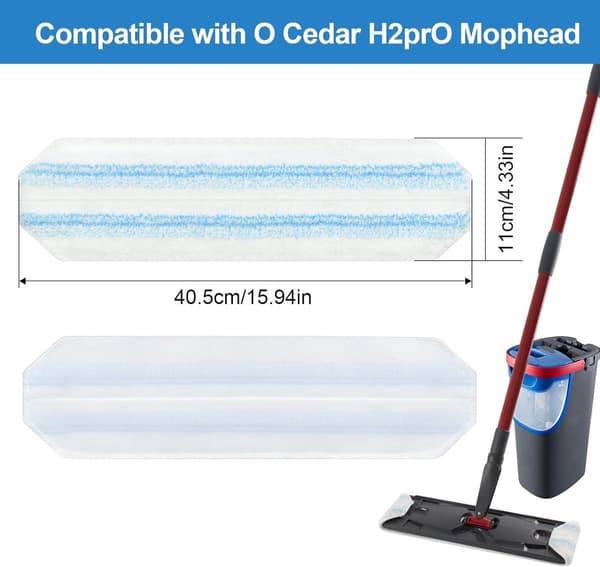 4-pakning - Egnet for Vileda H2Pro Flatmop-erstatning - Egnet for OCedar H2prO Flatmop - For harde gulv - Erstatningsmopphode