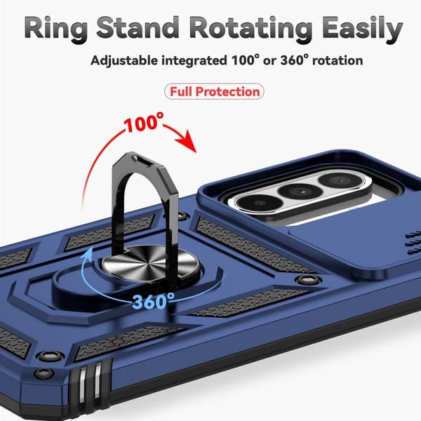 Samsung Galaxy A56 5G Telefoncover, Robust PC Stødsikker Rustning Med Skydende Kameradæksel, 360° Ringstativ, Blå