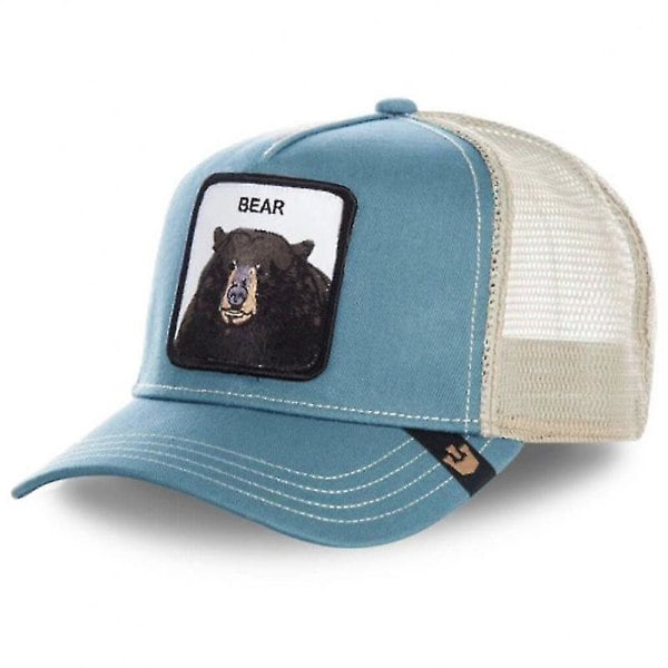 Rea Baseballcaps med dyremotiv, solbeskyttelse, netting, brodert truckerhatt, Bjørn Blå Bear blue