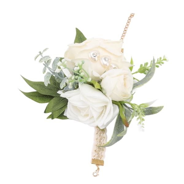 Håndledsblomster til bryllup, brud, håndledsblomst, dekorative hvide roser og grønne blade til bal 0.1
