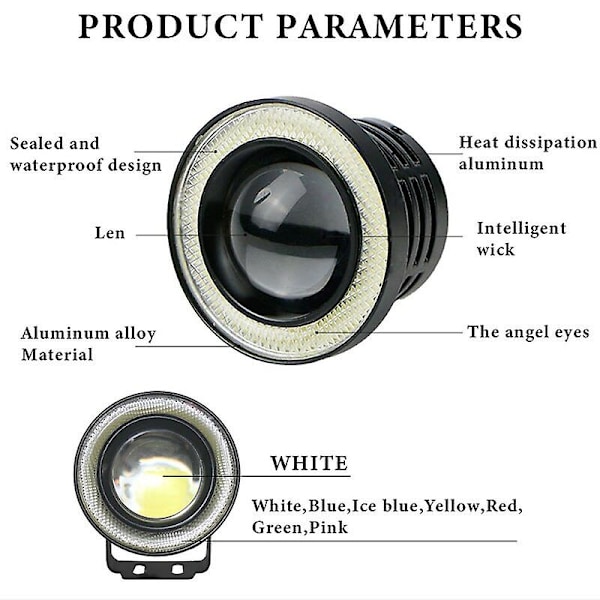 2 stk Bil Tåkelys Angel Eyes Halo Rund Ring LED Frontlykter