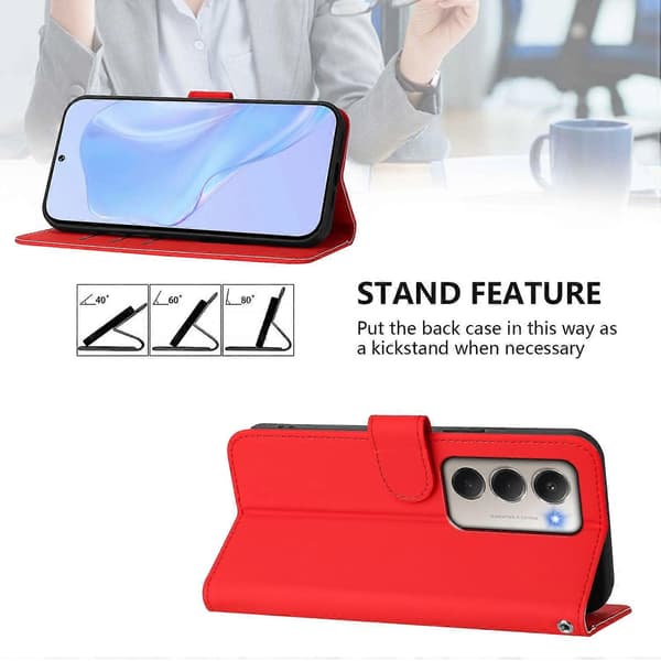 Xiaomi Redmi 15 5G Cover - Solid Color Leather Wallet Case with Strap, Stand Function Protective Phone Case L Light red Bright Red