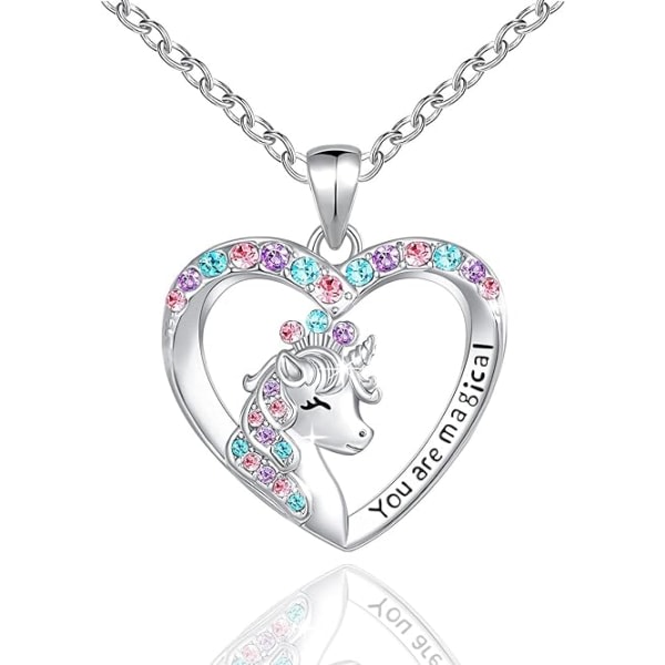 Magiskt halsband för flickor Crystal Heart Hänge Halsband Unicorn Smycken Presenter för flickor Dotter Barnbarn Systerdotter Födelsedag
