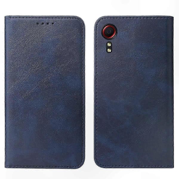 Durable Magnetic Leather Cover with Secure Snap Closure - Protective Case for Galaxy Xcover 5 Blue