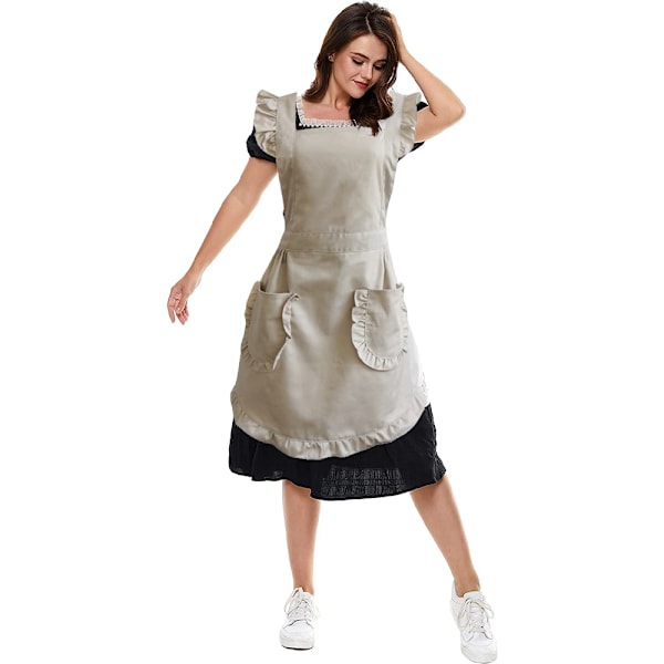Retro Justerbart Volangförkläde med Fickor, Storlek S-XL