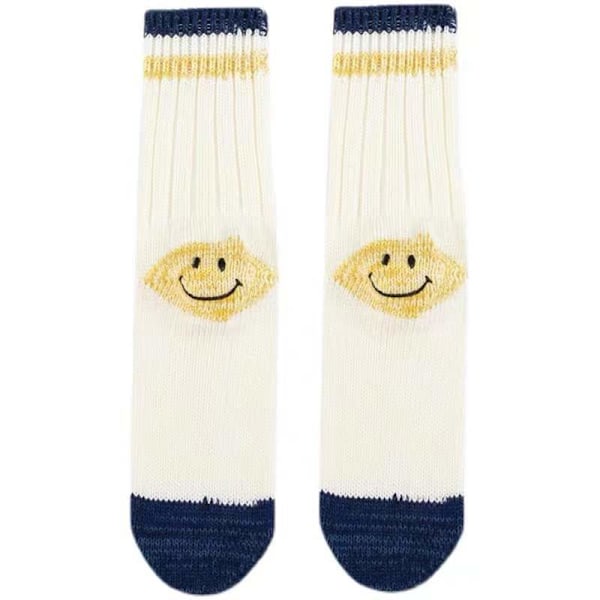 Smiley Heel Tjocka Japanska Stilverktyg Färgindelade Randiga Strumpor för Män och Kvinnor Trendiga Strumpor navy blue
