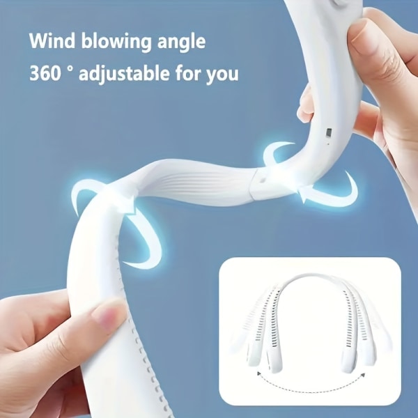 USB laddning med 5-växlad justerbar halsfläkt med lång räckvidd Håll dig sval och bekväm digital skärm och bladfria händer hängande nacke Luftkonditionering White