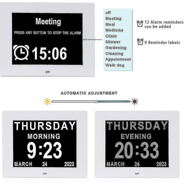 Demens Klokke Alzheimers Klokke Stor Digital Kalender Klokke For Seniorer, Klokke Med Dag Og Dato