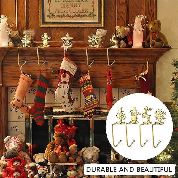 4 st Strumpkrokar för Mantel, Spiselkrans, Julstrumpor, Grepp, Tomte, Snögubbe, Älg, Träd_jarx