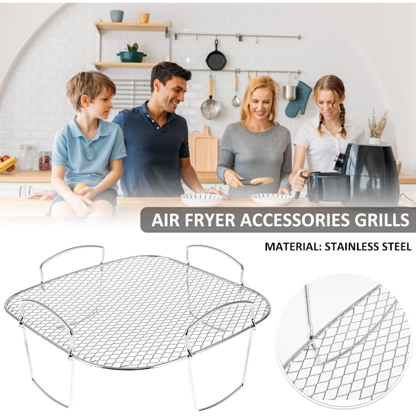 Airfryer Galler Grillställ i Rostfritt Stål Torkställ Multifunktionellt Matlagningsställ Rostat Brödställ Airfryer Tillbehör Robust Fyrkantigt Ställ