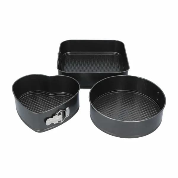 Springform-formset, 3 former i aluminium för kakor och bakning, ugnssäker diskmaskinssäker, svart