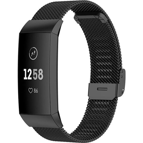 Luksuriøst Milanese loop-armbånd til Fitbit Charge 3/4 – sort rustfrit stålnet, låsbar spænde