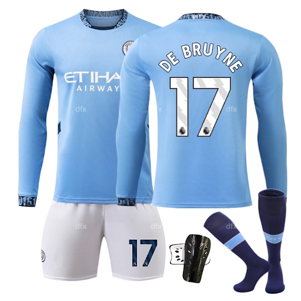 Manchester City Børne Hjemmestande 2024-2025 Efterår Og Vinter Nr. 17 Sokker + Beskytter 24 DE BRUYNE No 47 socks + Guard 24