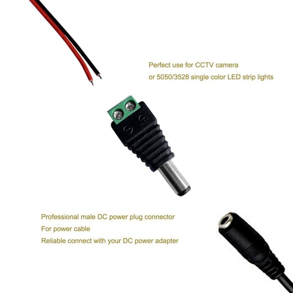12 V DC-virtajohdon liitin 5,5 mm x 2,1 mm, CENTROPOWER (10 x uros + 10 x naaras) virtaliitäntä