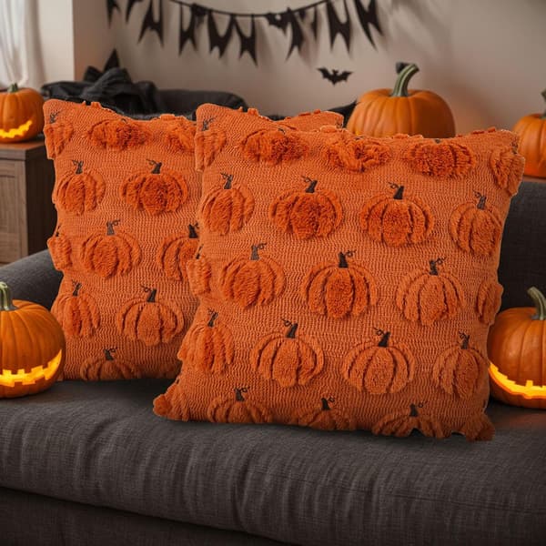 2-pak græskarkuddebetræk 45x45 cm. Bløde efterårs- og halloweenpynt til sofa, seng og bil.—jarx Färg	en