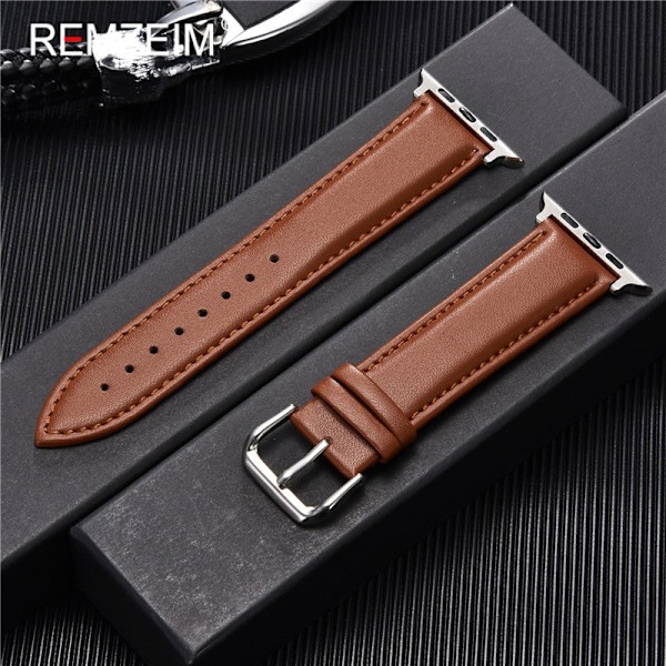 Ekte skinnrem i kalveskinn 38mm 40mm 41mm for iwatch 7 2 3 4 5 6 Myk erstatningsrem 42mm 44mm 45mm for Apple Watch Black-W-S Black-W-S 42mm or 44mm or 45mm