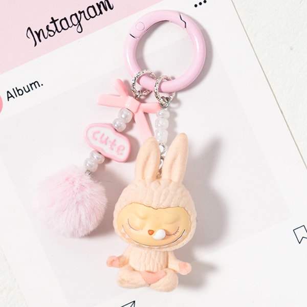 Söpö Mini Labubu Avaimenperä Sarjakuva Luova Kolmiulotteinen Nukke Opiskelijan Koululaukun Riipus Auton Avaimenperä Miehille ja Naisille Lahja ——MA Light pink