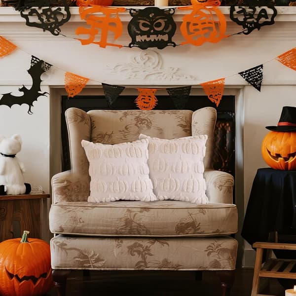 2-pak græskarkuddebetræk 45x45 cm. Bløde efterårs- og halloweenpynt til sofa, seng og bil.—jarx Färg	b