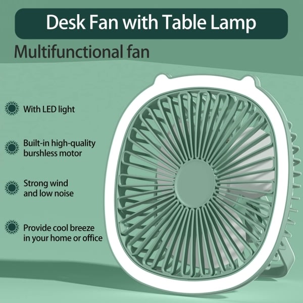 Bordvifte, bordvifte med LED-lys, 3 hastigheter luftsirkulasjonsvifte, stasjonær vifte USB-drevet
