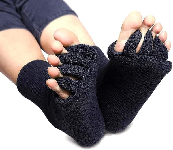 Yoga tåsokker, korrigerende Hallux Valgus massage tåskillere, unisex, sort