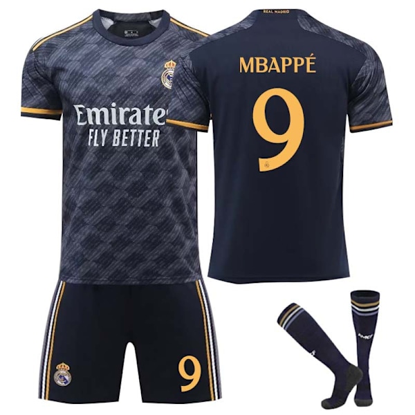 23-24 Real Madrid bortatröja nr 9 Mbappe barn och vuxen fotbollströja träningsuniform set No.9 Mbappe No.9 Mbappe 26