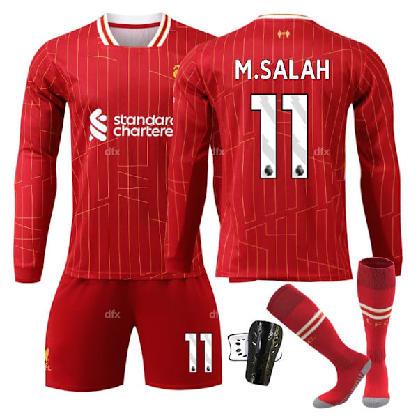 Liverpool Barn Hemmaställ 2024-2025 Höst & Vinter Nr 11 Strumpor + Skydd M M.SALAH No 66 socks + Guard M