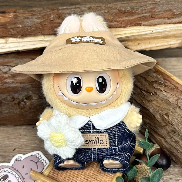 Sommerudsalg Labubu dukkeklæder første generation anden generation blind box Labubu dukkeklæder (hat + T-shirt + overalls + corsage) New Spring Field