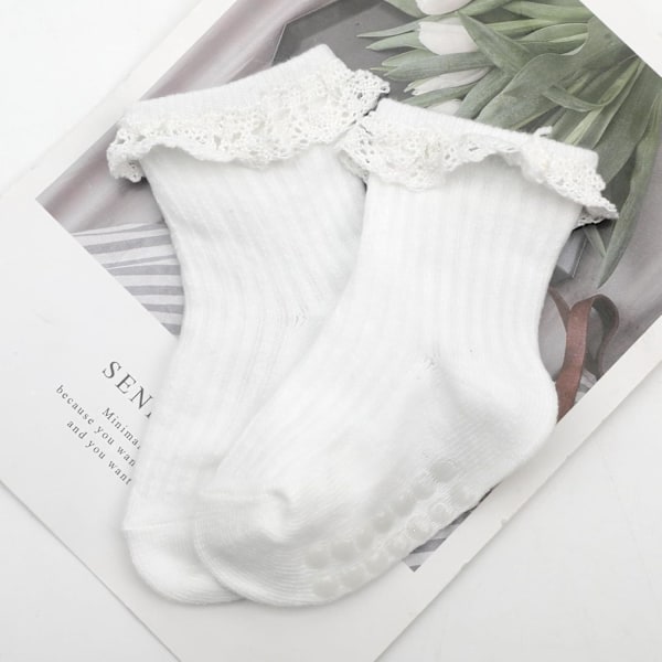 Baby Lace Sokker med Sløyfe - Frillete Ankelsokker for Nyfødte og Småbarn Pairs Lace Socks Set-B02 0-12 months