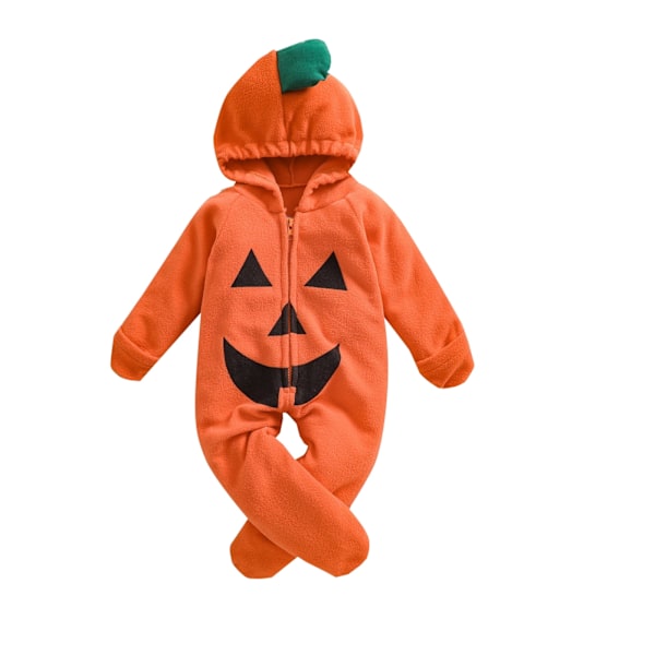 Spädbarnsbebisar Flickor Pojkar Halloween Kostym Pumpa Romper 6M 12M 18M 24M Långärmad Huvad Jumpsuit Söta Kläder orange 12