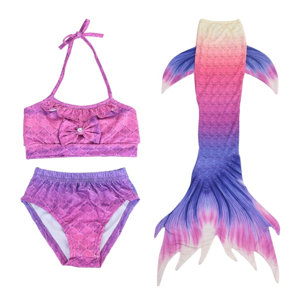 Tredelade Barn Flickor Bikini Sea Maid Baddräkt Kreativa badkläder för barn med Fishtail (140)