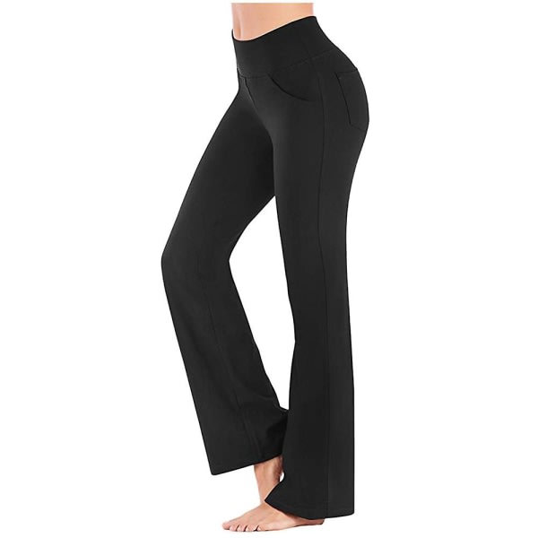 Vanlige Høy Midje Elastiske Yogabukser for Kvinner Pustende Komfortable Full Lengde Brede Benbukser Sommer Casual Flare Bukser Svart Black 3XL Black 3XL