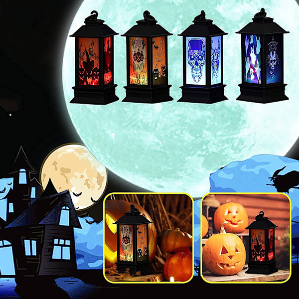 Halloween-tema LED-telys Retro firkantet lykt hengende pynt for hjemmet og hagen 1