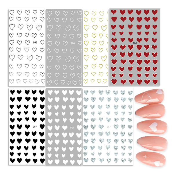 Hjärta Nagelkonst Stickers, 21 ark 3D Design Nageldekoration Självhäftande Nagelstickers Nageldekoration för Kvinnor Tjejer