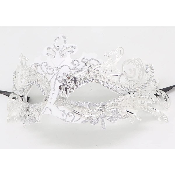 Par Maskerade Mask Metall Jern Butterfly Ball Mask (Sølv Hvit) 2 Stykker Sølv silver