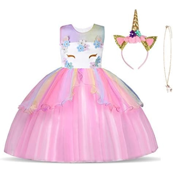 Unicorn Dress for Kids Sleeveless Birthday Party Dress 140 cm for 6-7 Years 140 cm för 6–7 år pink b
