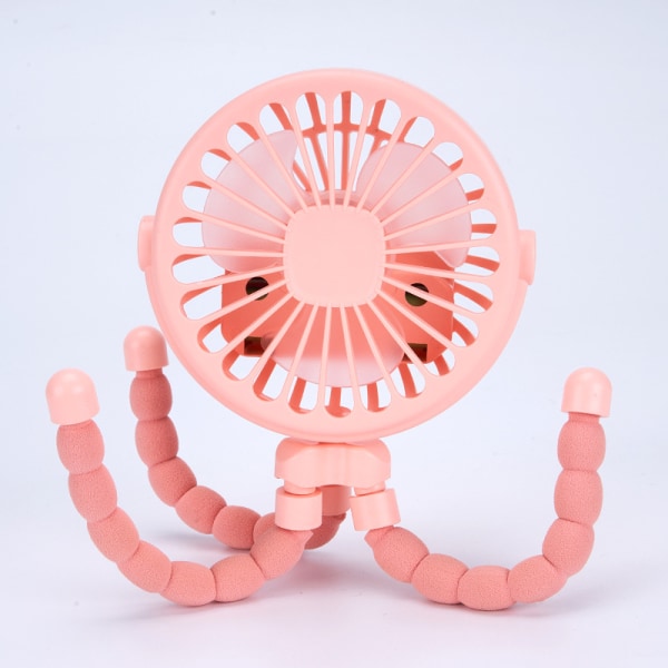 USB Uppladdningsbar Bärbar Octopus Mini-fläkt, 3-växlad handhållen kylfläkt med hängare, stativ och omslag, för barnvagn, utomhus, bord, halsband Pink