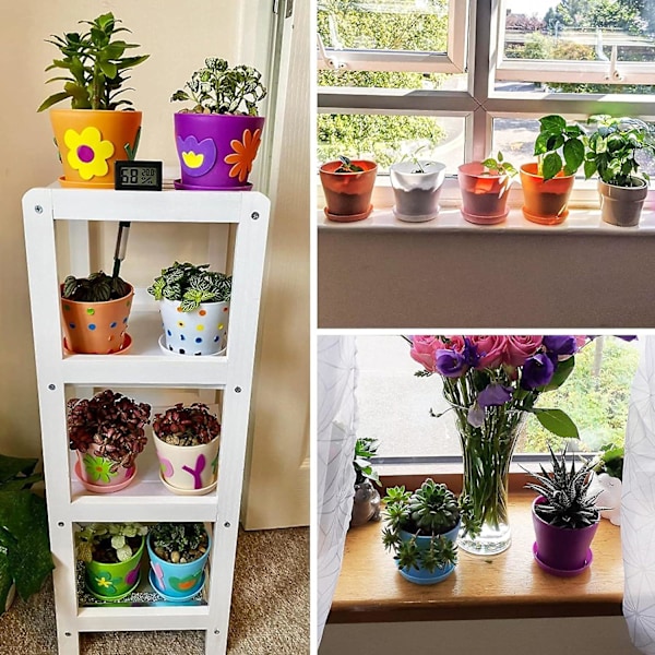 8 stk 10 cm Små Farverige Plast Blomsterpotter til Indendørs Planter, Kontor og Hjem med Bakke/Bricker, 8 Farver (FMY)