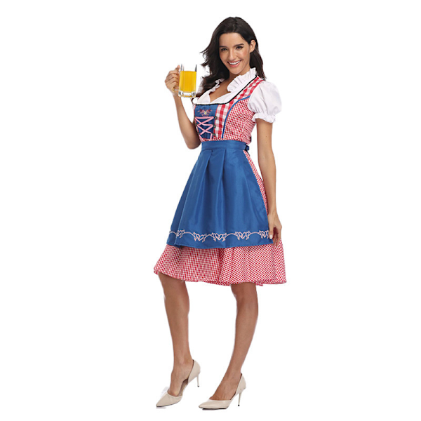 Øl Kostume Ternet Kjoler Oktoberfest Fest Kjoler Halloween Kjoler Dame Kjoler Blå L blue L