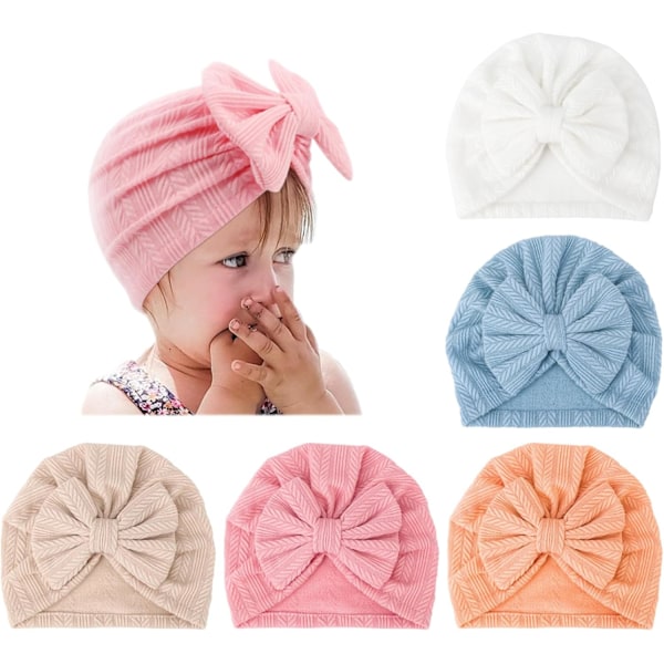 5 kpl Vauvan Turbaanihatut - Pehmeät Solmut Vauvan Beanie-Lakit Tytöille ja Taaperoille 5 Pack Bow Set9A-70