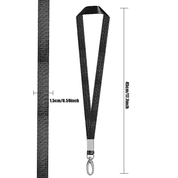 15-pack Lanyard för ID-brickor Svart nyckelband med klämma Halsband