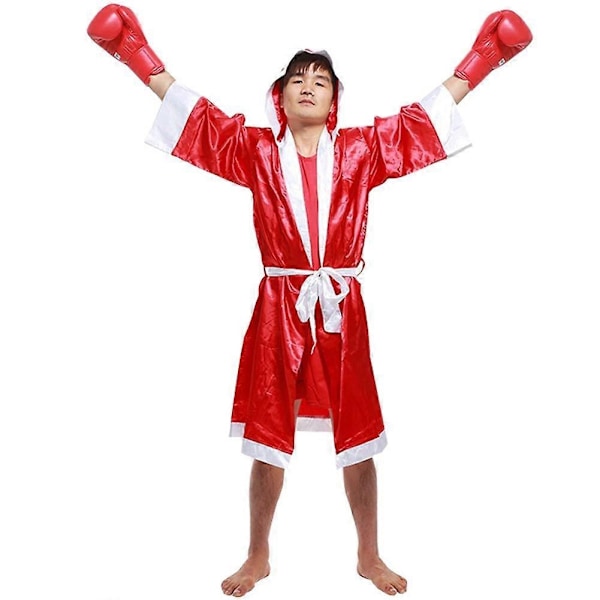 Boksejakke til Mænd MMA Boksekamp Muay Thai Mænd Hætte Langærmet Kappe Jakke Uniform Kostume - WELLNGS Rød Red XXL