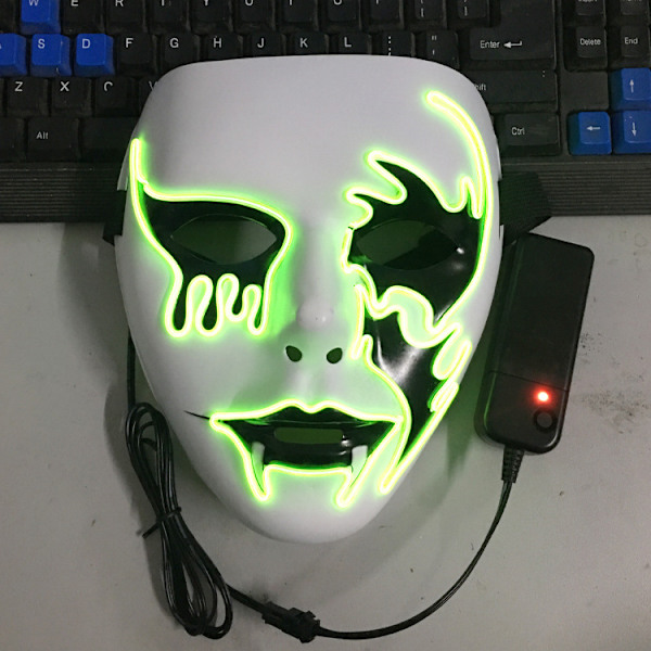 Halloween spøgelses ansigtmaske med LED-koldt lys, hip-hop maske