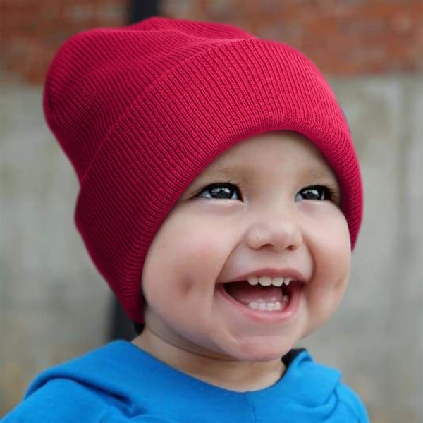 Vinterstrikket Beanie til Småbørn - Blød Unisex Varmt Hætte til Drenge og Piger 2 Pack Hats: Orange/Fuschia 6-36 months